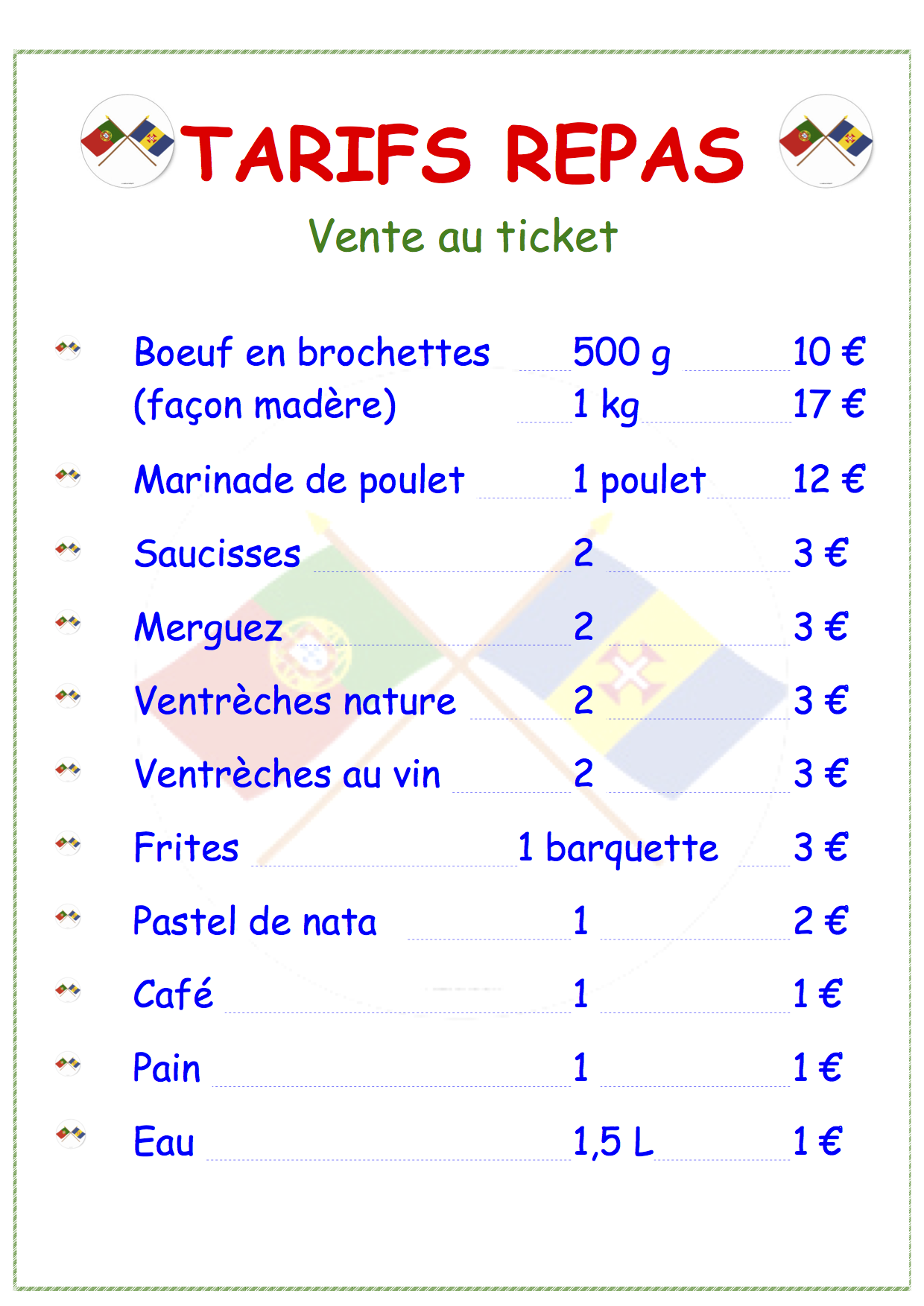 Tarifs repass